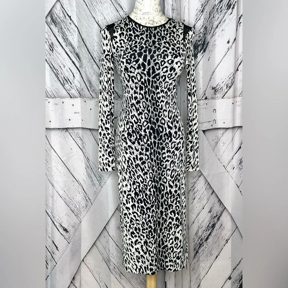 Le Superbe Kate Leopard Black & White Midi Dress Size S